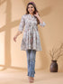 Off White Pure Cotton Floral Printed A-line Tunic